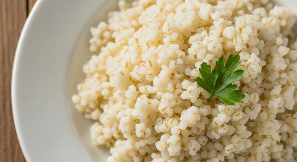Fonio cocido textura esponjosa cereal africano
